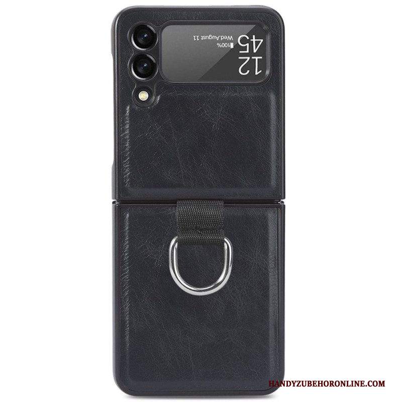 Folio Cover Samsung Galaxy Z Flip 3 5G Custodia in pelle Stile Vintage In Pelle Con Anello