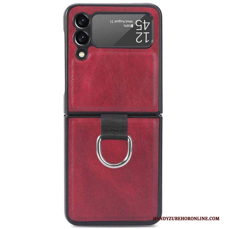 Folio Cover Samsung Galaxy Z Flip 3 5G Custodia in pelle Stile Vintage In Pelle Con Anello