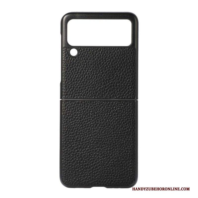 Folio Cover Samsung Galaxy Z Flip 3 5G Custodia in pelle Vera Pelle Color Litchi