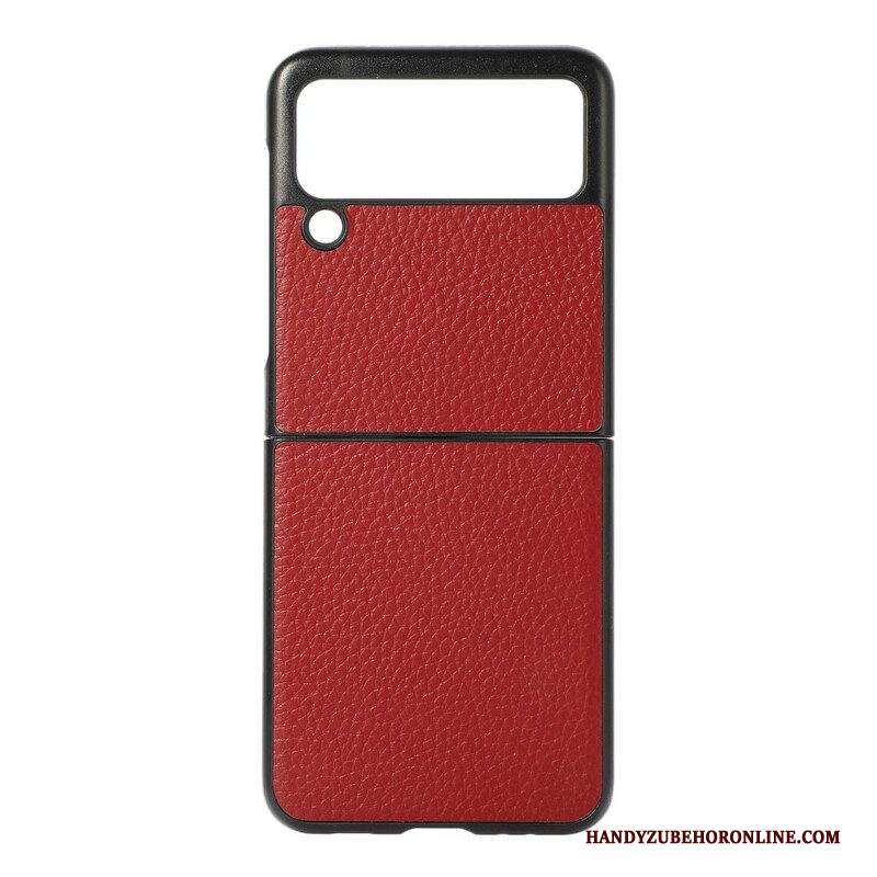 Folio Cover Samsung Galaxy Z Flip 3 5G Custodia in pelle Vera Pelle Color Litchi