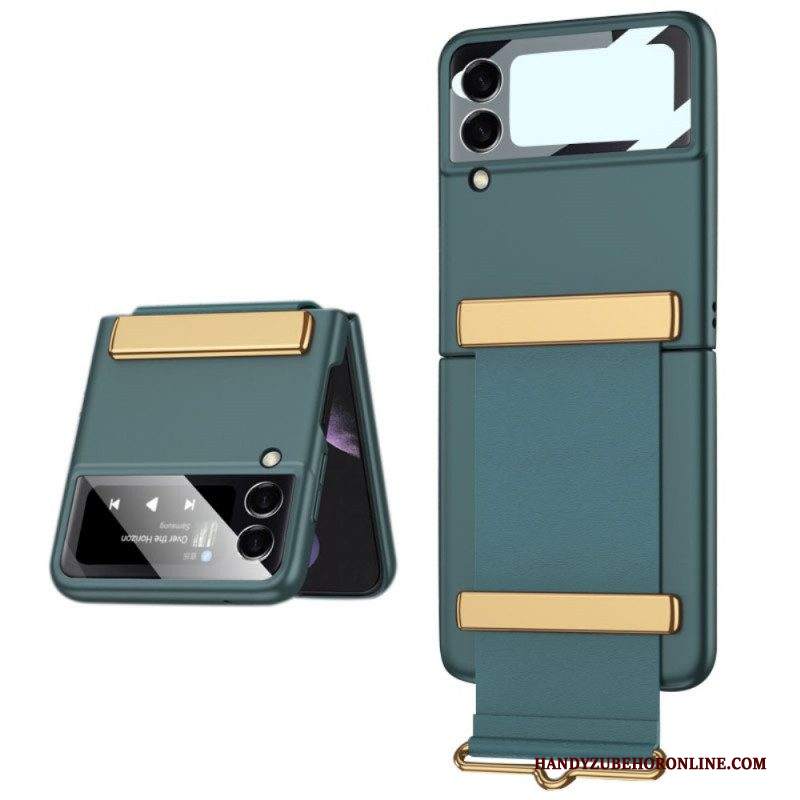 Folio Cover Samsung Galaxy Z Flip 3 5G Custodia in pelle Vetro Temperato Con Cinturino Gkk