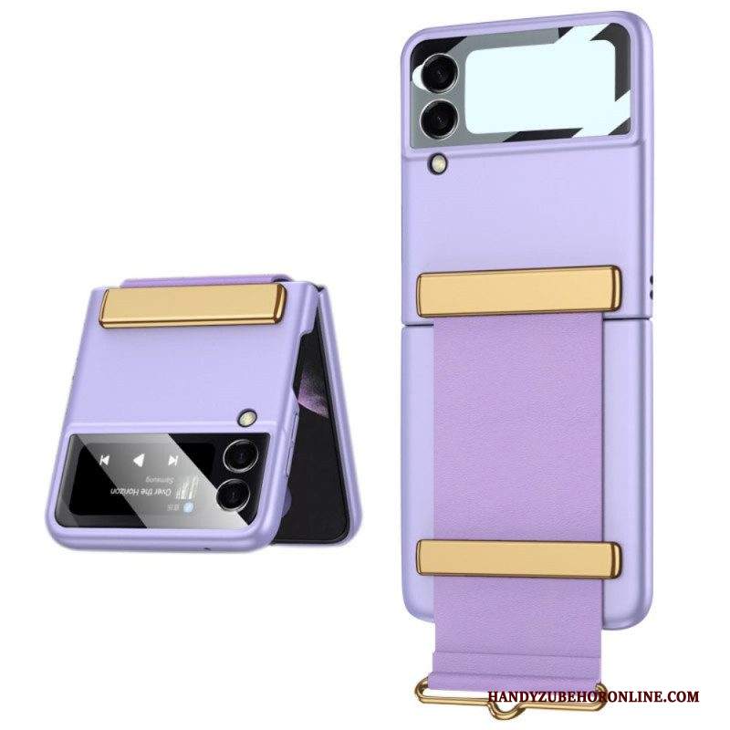 Folio Cover Samsung Galaxy Z Flip 3 5G Custodia in pelle Vetro Temperato Con Cinturino Gkk