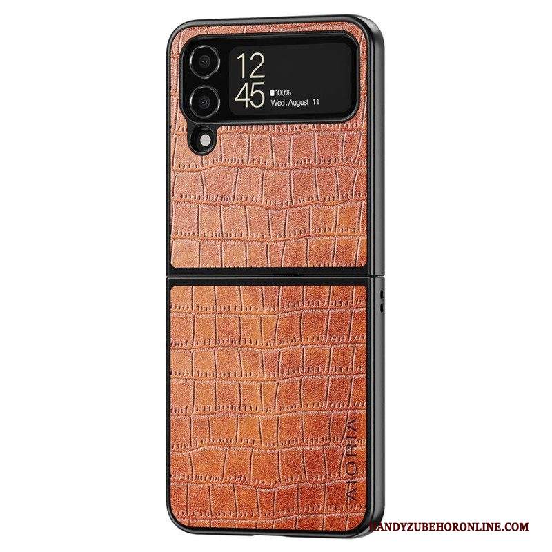 Folio Cover Samsung Galaxy Z Flip 4 Custodia in pelle Aioria Coccodrillo