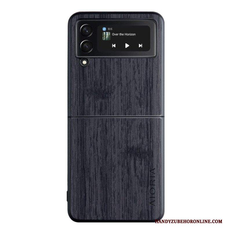 Folio Cover Samsung Galaxy Z Flip 4 Custodia in pelle Aioria Legno