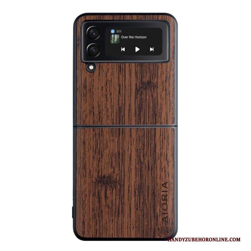 Folio Cover Samsung Galaxy Z Flip 4 Custodia in pelle Aioria Legno