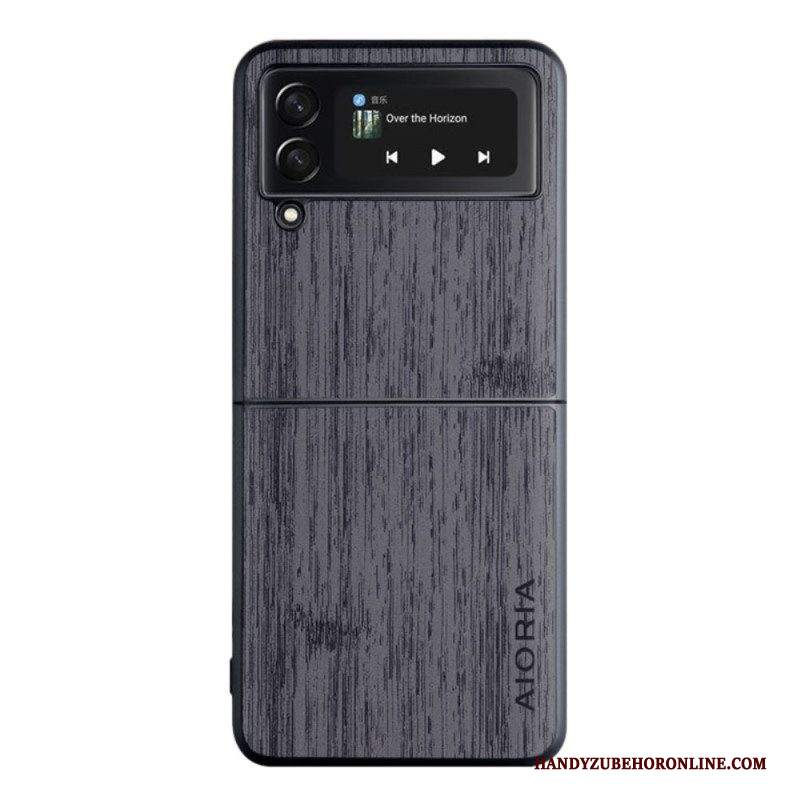 Folio Cover Samsung Galaxy Z Flip 4 Custodia in pelle Aioria Legno