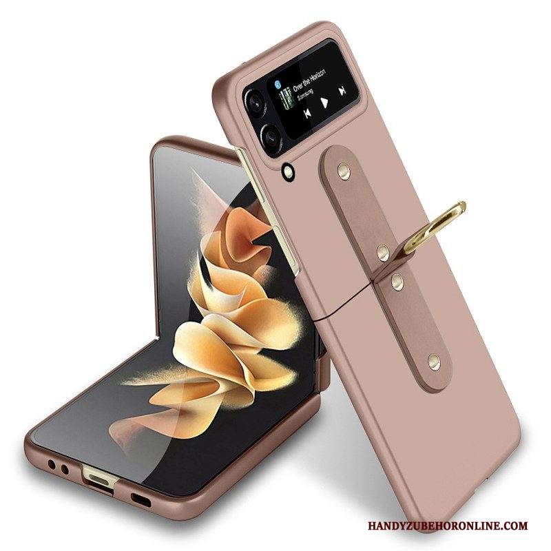 Folio Cover Samsung Galaxy Z Flip 4 Custodia in pelle Anello Di Metallo