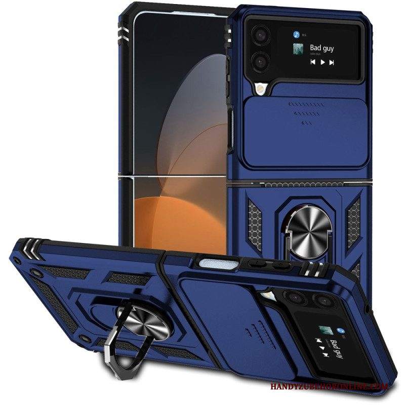 Folio Cover Samsung Galaxy Z Flip 4 Custodia in pelle Anello Premium / Copriobiettivo