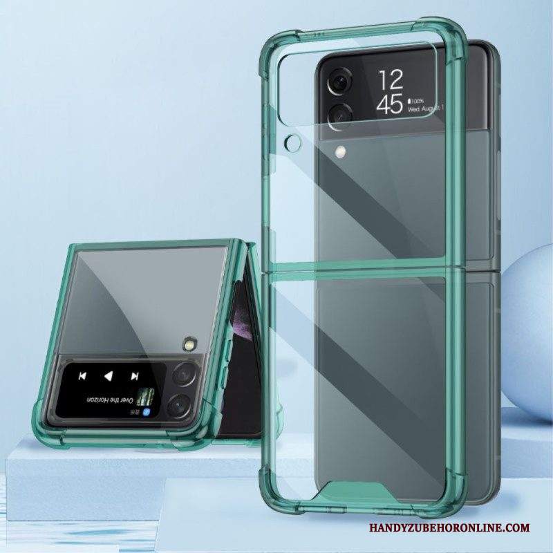 Folio Cover Samsung Galaxy Z Flip 4 Custodia in pelle Angoli Rinforzati In Gkk Trasparente