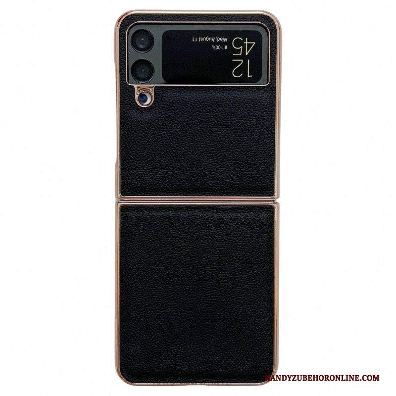 Folio Cover Samsung Galaxy Z Flip 4 Custodia in pelle Bordi Dorati In Vera Pelle