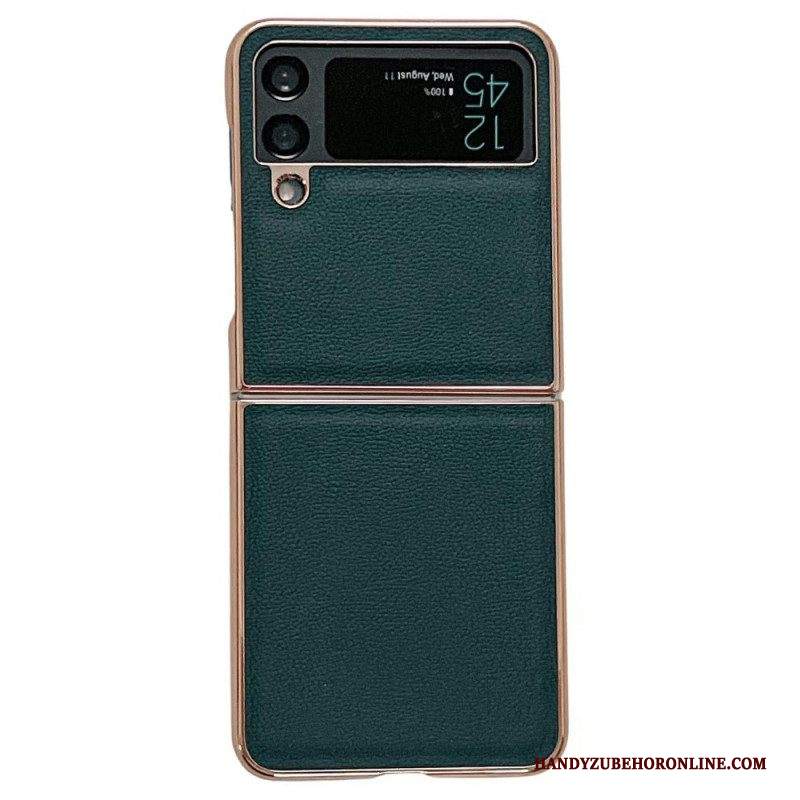 Folio Cover Samsung Galaxy Z Flip 4 Custodia in pelle Bordi Dorati In Vera Pelle