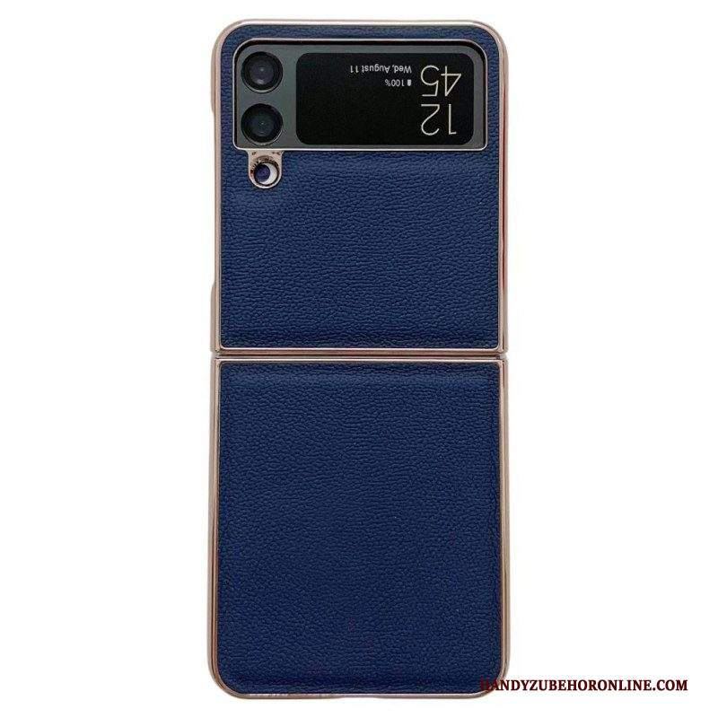 Folio Cover Samsung Galaxy Z Flip 4 Custodia in pelle Bordi Dorati In Vera Pelle