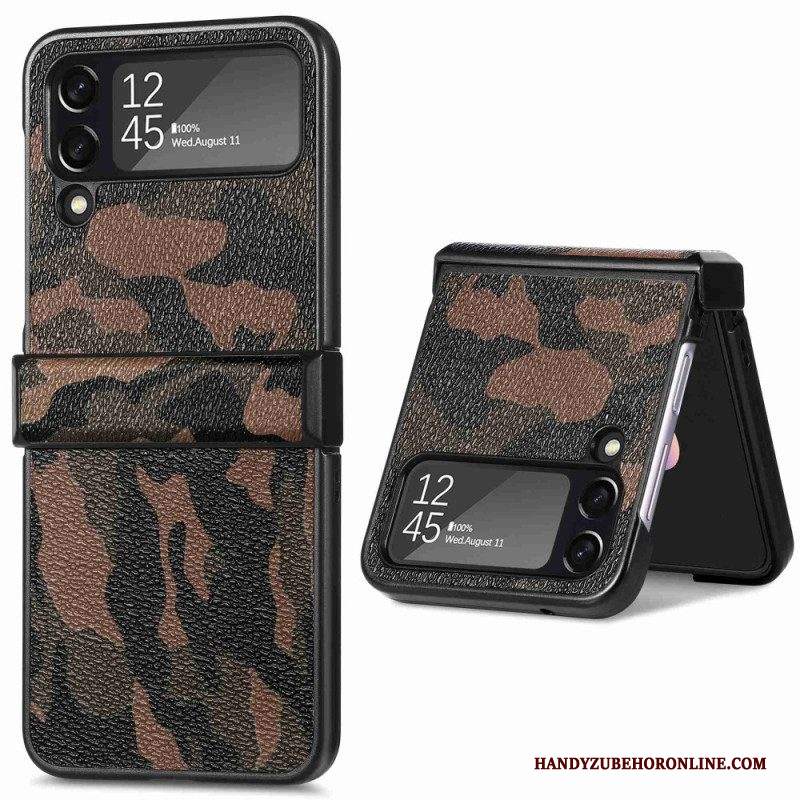 Folio Cover Samsung Galaxy Z Flip 4 Custodia in pelle Camuffamento Militare