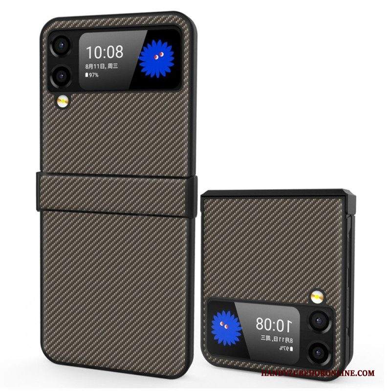 Folio Cover Samsung Galaxy Z Flip 4 Custodia in pelle Cerniera Laterale Sporgenza In Fibra Di Carbonio