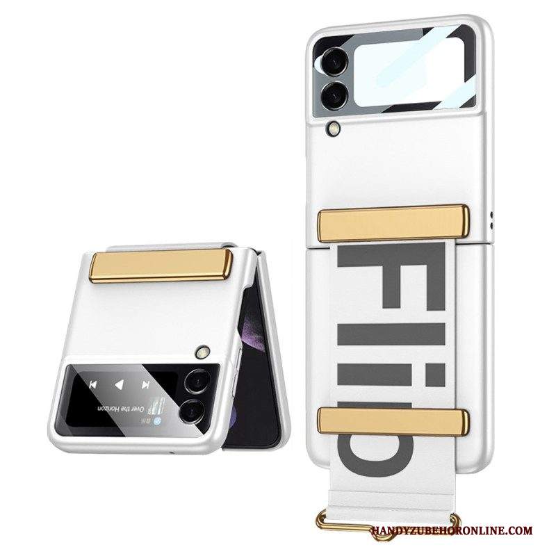 Folio Cover Samsung Galaxy Z Flip 4 Custodia in pelle Cinghia E Pellicola Gkk