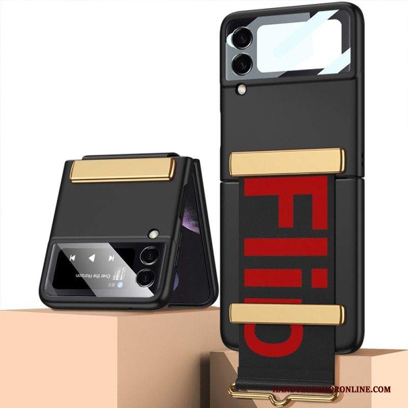 Folio Cover Samsung Galaxy Z Flip 4 Custodia in pelle Cinghia E Pellicola Gkk