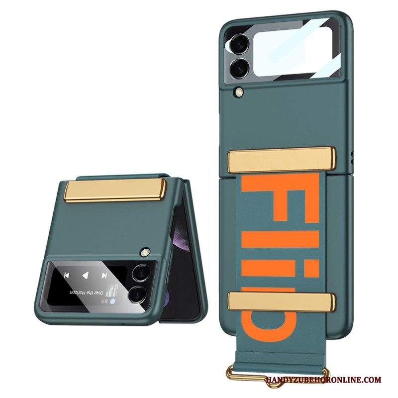 Folio Cover Samsung Galaxy Z Flip 4 Custodia in pelle Cinghia E Pellicola Gkk