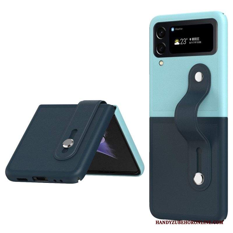 Folio Cover Samsung Galaxy Z Flip 4 Custodia in pelle Cinturino Bicolore