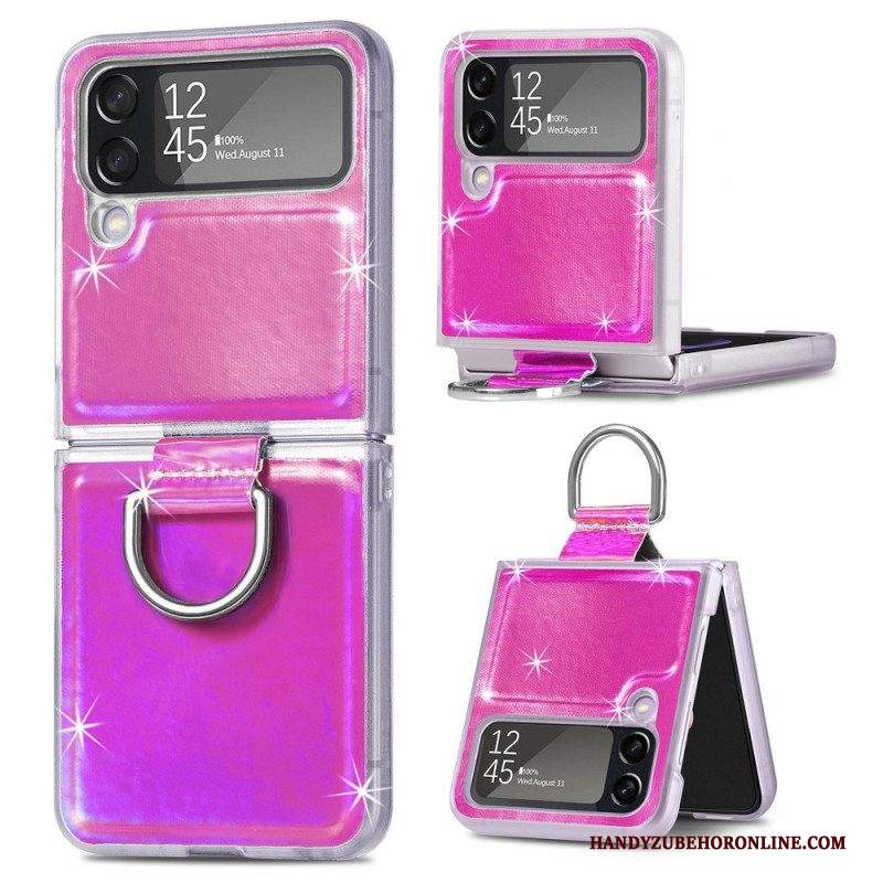 Folio Cover Samsung Galaxy Z Flip 4 Custodia in pelle Colori Elettrici E Anello