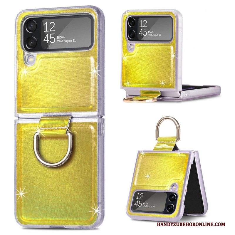 Folio Cover Samsung Galaxy Z Flip 4 Custodia in pelle Colori Elettrici E Anello