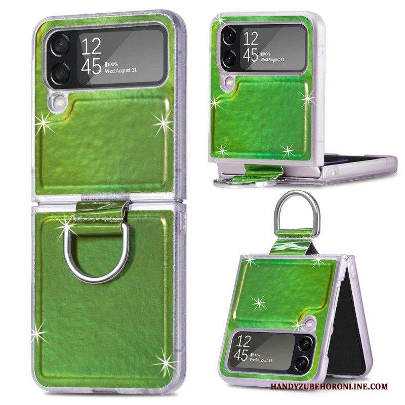 Folio Cover Samsung Galaxy Z Flip 4 Custodia in pelle Colori Elettrici E Anello