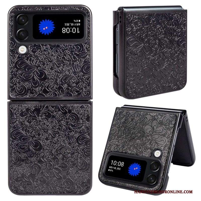 Folio Cover Samsung Galaxy Z Flip 4 Custodia in pelle Effetto Pelle Barocco