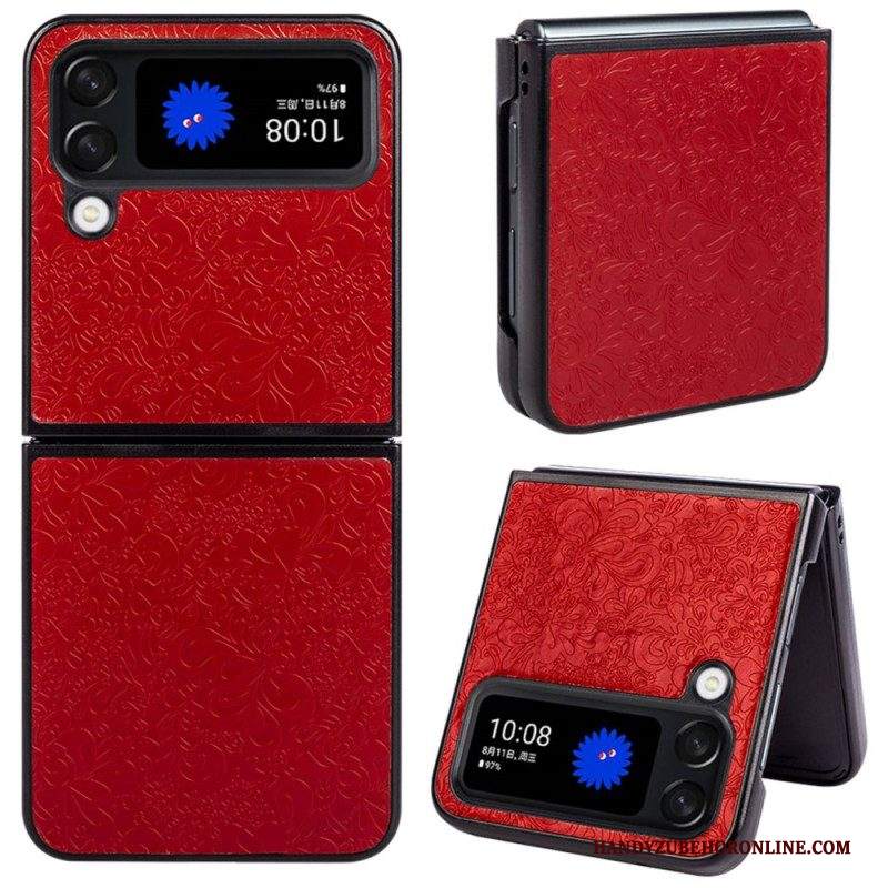 Folio Cover Samsung Galaxy Z Flip 4 Custodia in pelle Effetto Pelle Barocco