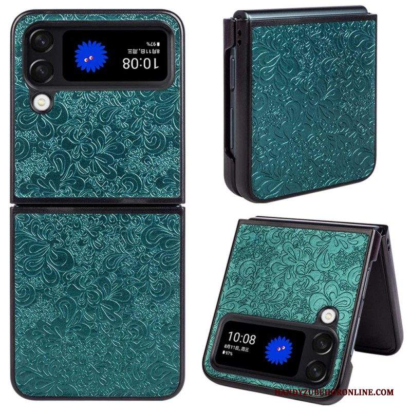 Folio Cover Samsung Galaxy Z Flip 4 Custodia in pelle Effetto Pelle Barocco