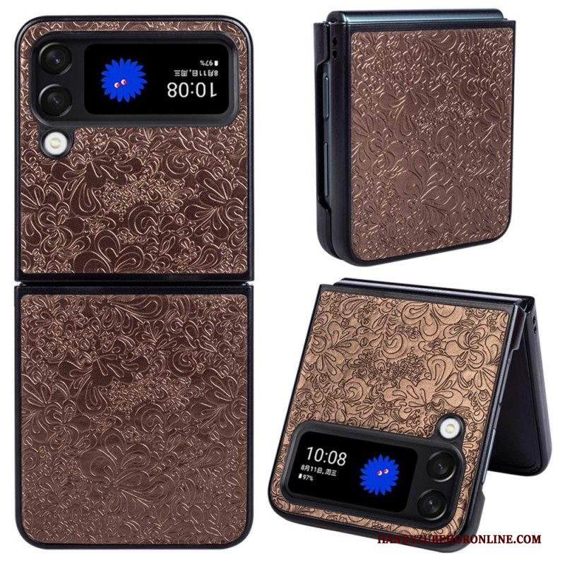 Folio Cover Samsung Galaxy Z Flip 4 Custodia in pelle Effetto Pelle Barocco