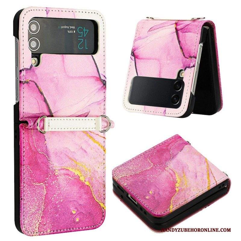 Folio Cover Samsung Galaxy Z Flip 4 Custodia in pelle Effetto Pelle Marmo