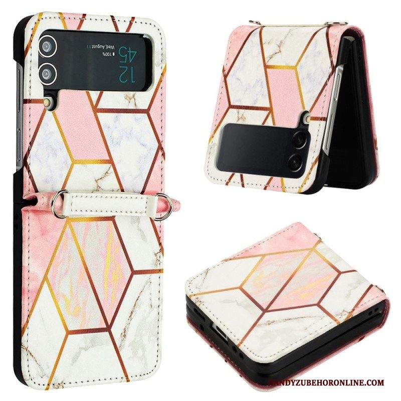 Folio Cover Samsung Galaxy Z Flip 4 Custodia in pelle Effetto Pelle Marmo