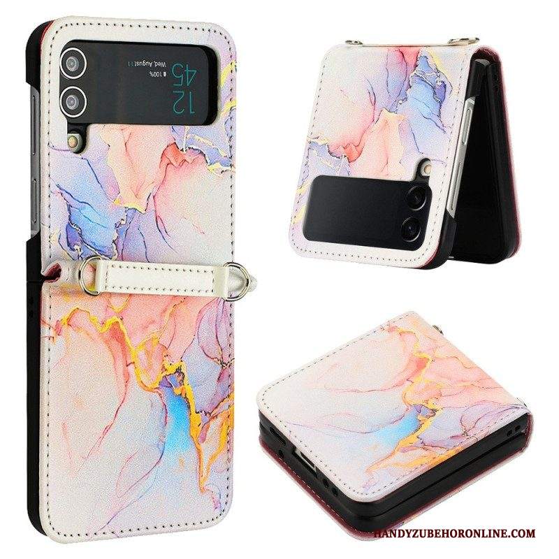 Folio Cover Samsung Galaxy Z Flip 4 Custodia in pelle Effetto Pelle Marmo