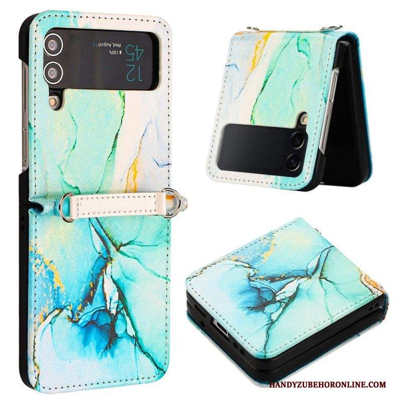 Folio Cover Samsung Galaxy Z Flip 4 Custodia in pelle Effetto Pelle Marmo