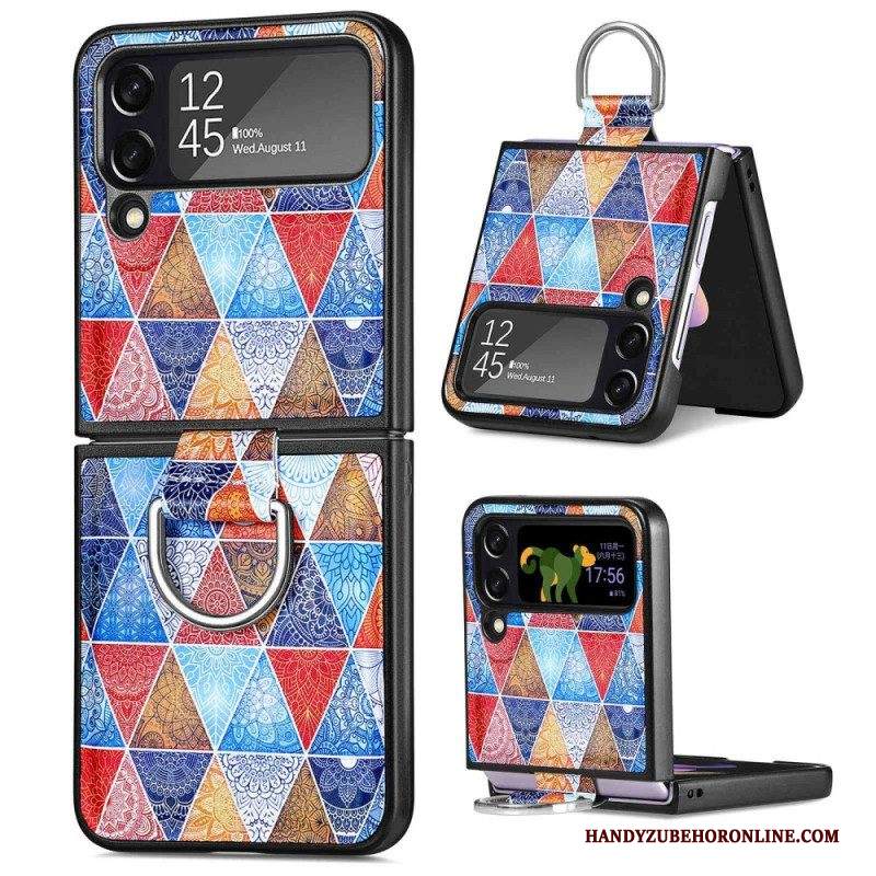 Folio Cover Samsung Galaxy Z Flip 4 Custodia in pelle Fantasia Con Anello Caseneo