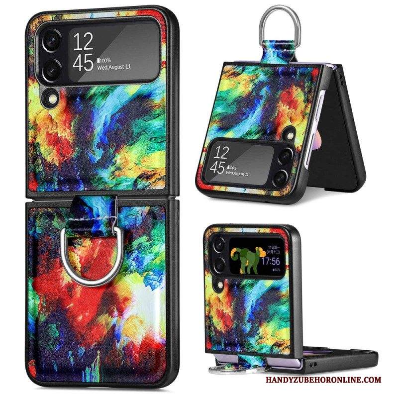 Folio Cover Samsung Galaxy Z Flip 4 Custodia in pelle Fantasia Con Anello Caseneo