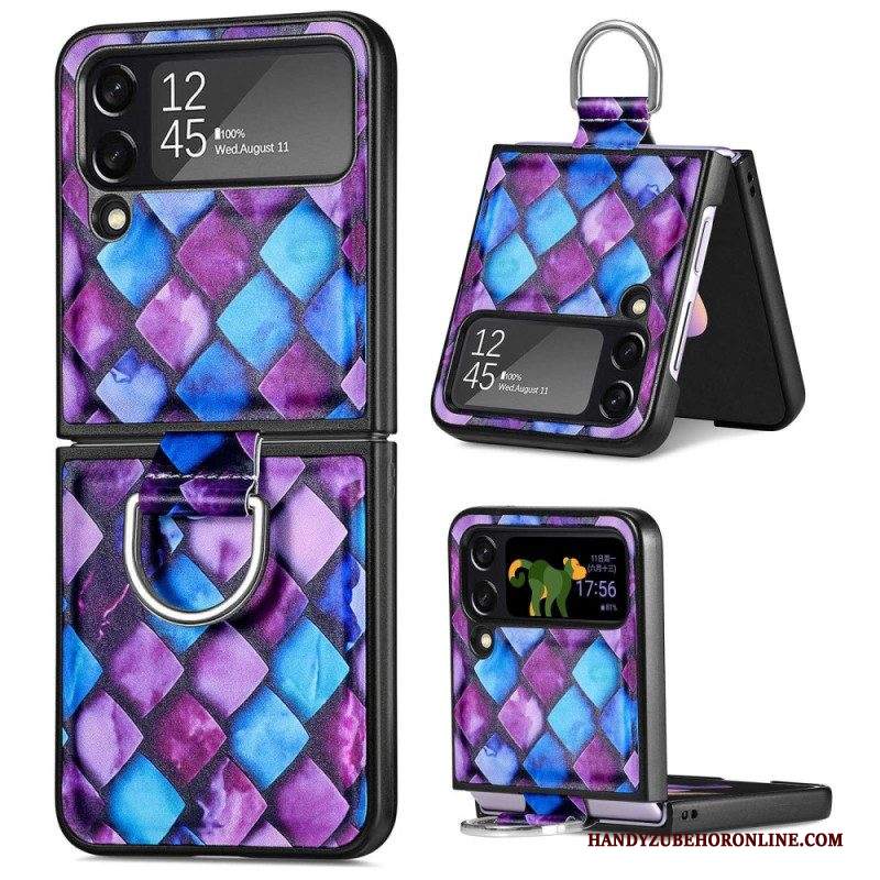 Folio Cover Samsung Galaxy Z Flip 4 Custodia in pelle Fantasia Con Anello Caseneo