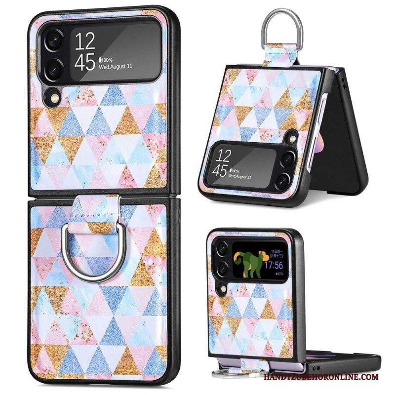 Folio Cover Samsung Galaxy Z Flip 4 Custodia in pelle Fantasia Con Anello Caseneo