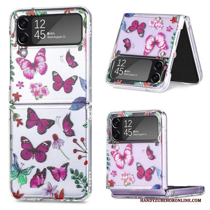 Folio Cover Samsung Galaxy Z Flip 4 Custodia in pelle Farfalle Multiple