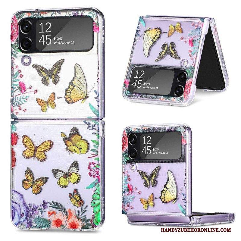 Folio Cover Samsung Galaxy Z Flip 4 Custodia in pelle Farfalle Multiple