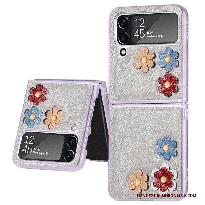 Folio Cover Samsung Galaxy Z Flip 4 Custodia in pelle Fiori In Ecopelle