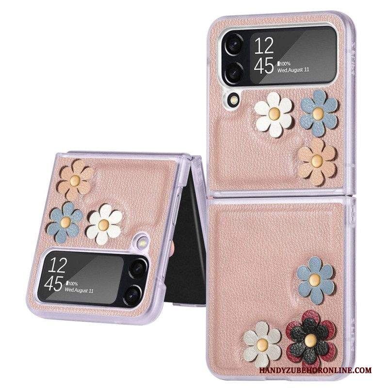 Folio Cover Samsung Galaxy Z Flip 4 Custodia in pelle Fiori In Ecopelle