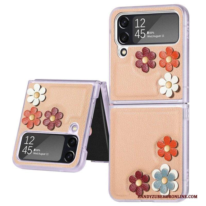 Folio Cover Samsung Galaxy Z Flip 4 Custodia in pelle Fiori In Ecopelle