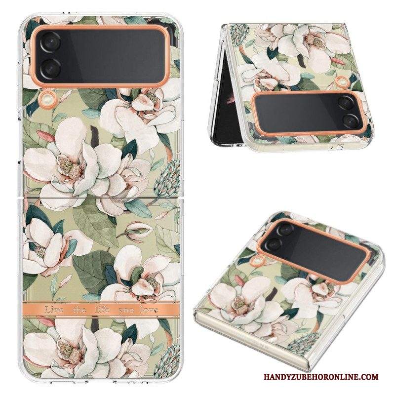 Folio Cover Samsung Galaxy Z Flip 4 Custodia in pelle Floreale