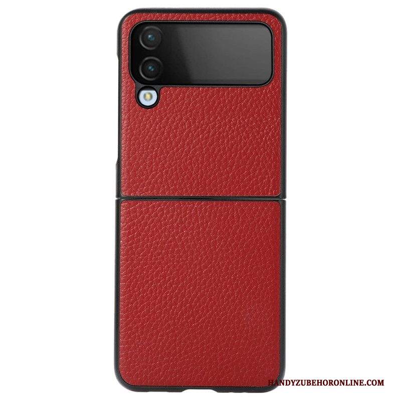 Folio Cover Samsung Galaxy Z Flip 4 Custodia in pelle Litchi In Vera Pelle