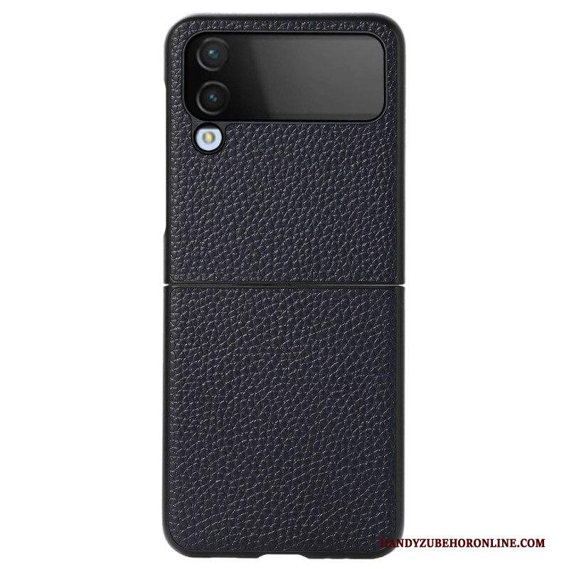 Folio Cover Samsung Galaxy Z Flip 4 Custodia in pelle Litchi In Vera Pelle