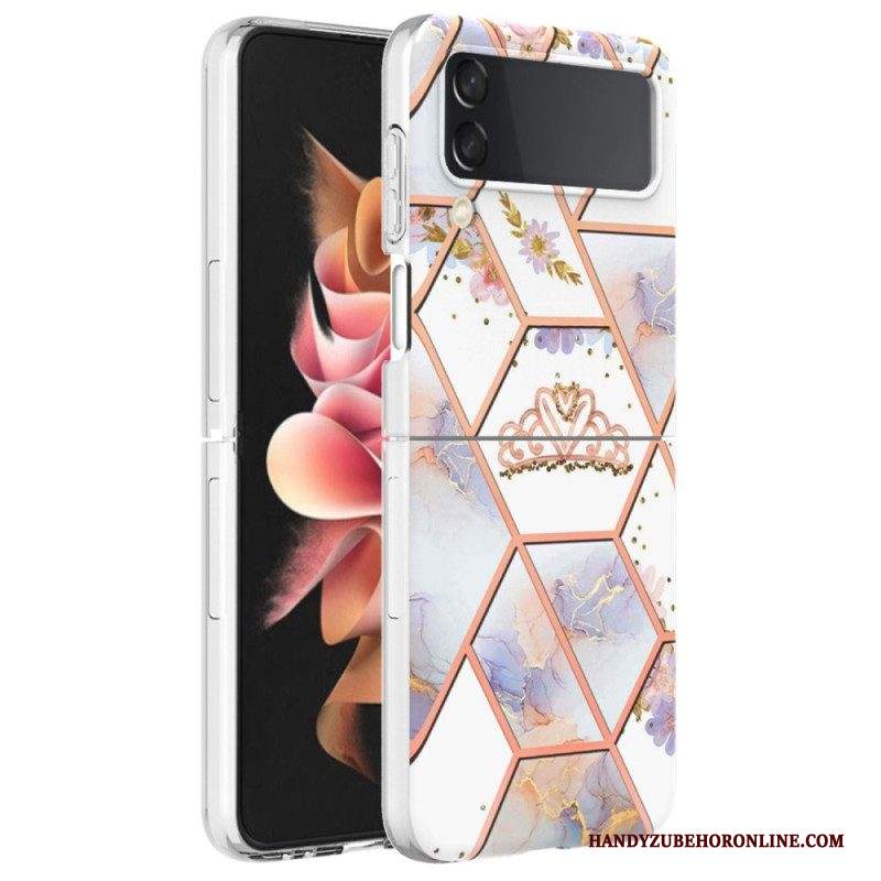 Folio Cover Samsung Galaxy Z Flip 4 Custodia in pelle Marmo Floreale