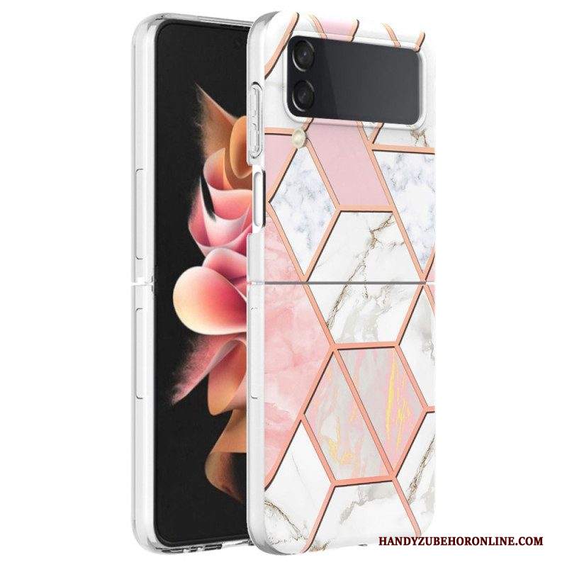 Folio Cover Samsung Galaxy Z Flip 4 Custodia in pelle Marmo Geometrico