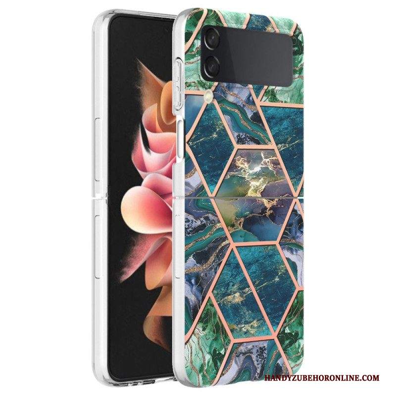 Folio Cover Samsung Galaxy Z Flip 4 Custodia in pelle Marmo Geometrico