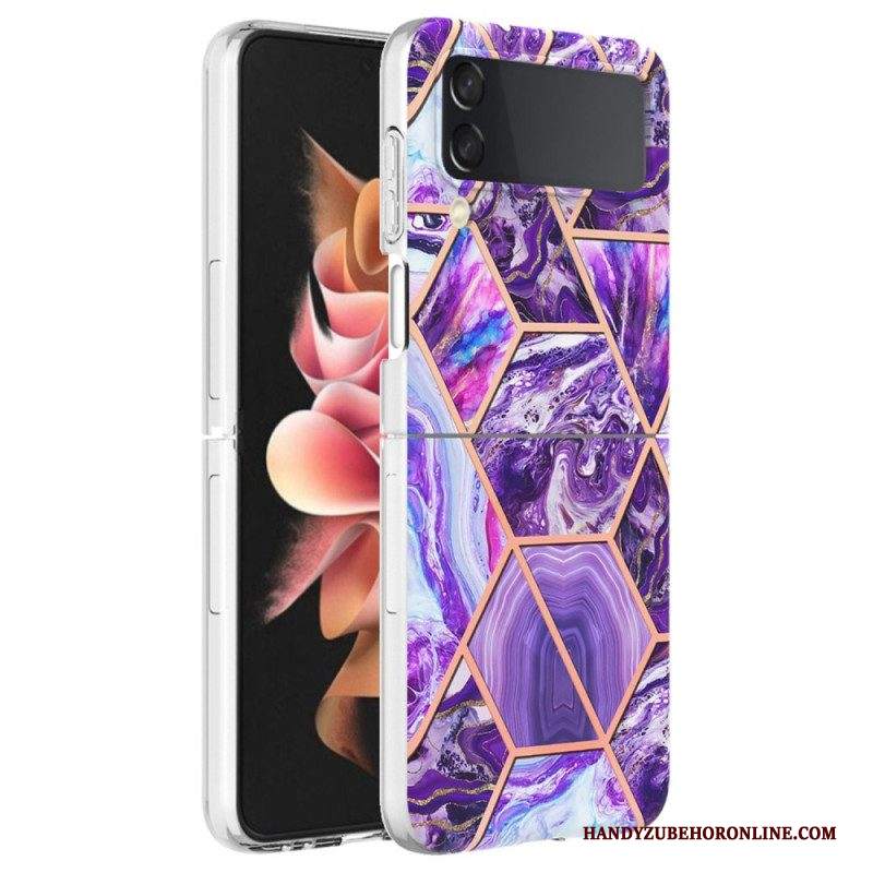 Folio Cover Samsung Galaxy Z Flip 4 Custodia in pelle Marmo Geometrico