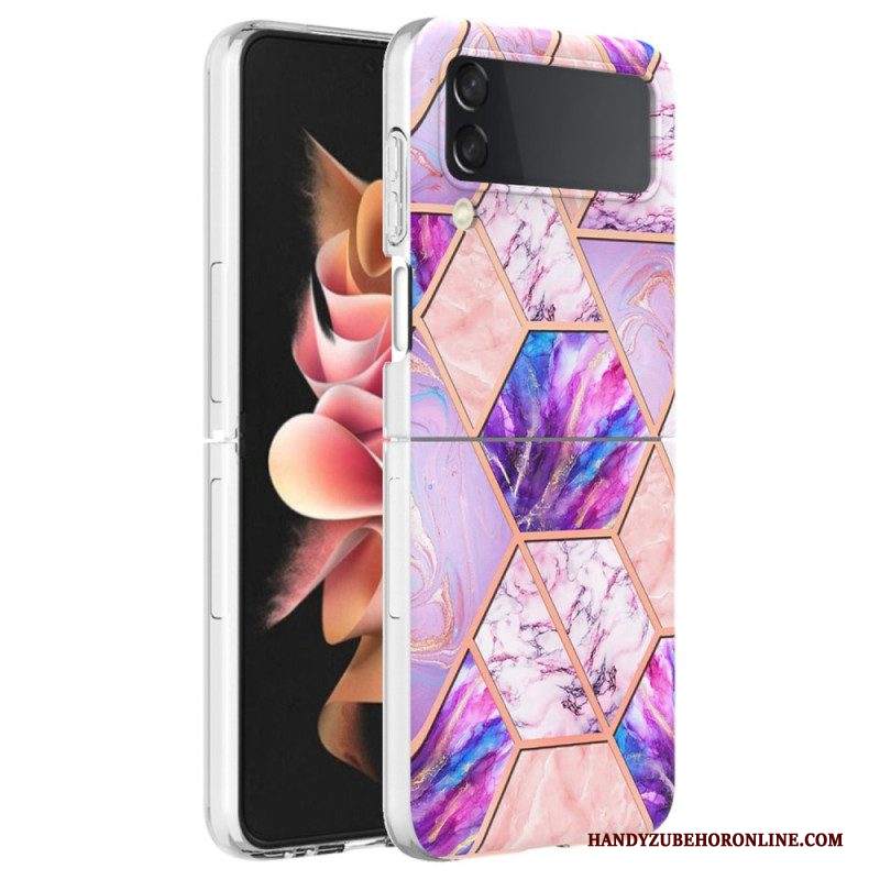 Folio Cover Samsung Galaxy Z Flip 4 Custodia in pelle Marmo Geometrico